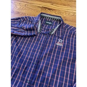 Wrangler National Patriot Men's Pearlsnap Red White and Blue Plaid Size 2XL